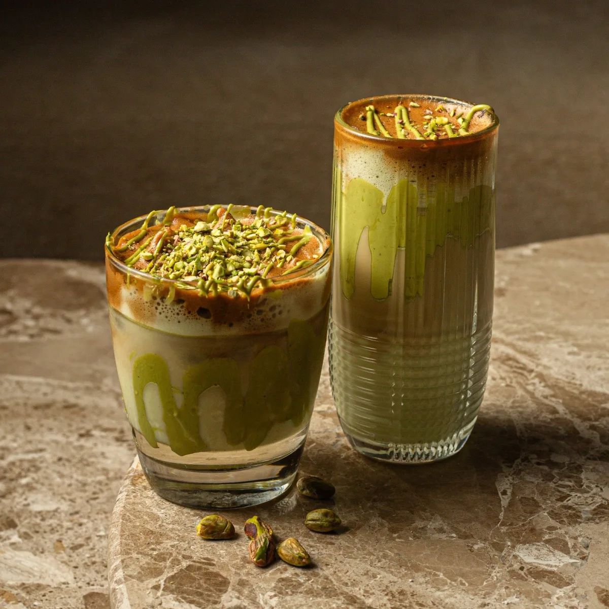 Iced pistachio dalgona
